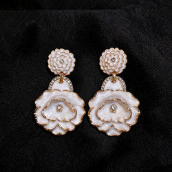 Women Exaggerated Heavy Craft Rose Flower Dangle Earrings,Niche Design Light Luxury Elegant Versatile Fashion Statement Jewelry For Daily Party Occasion