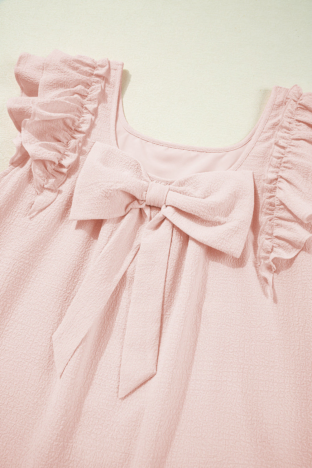 Light Pink Flutter Sleeve Square Neck Bow Back Mini Dress