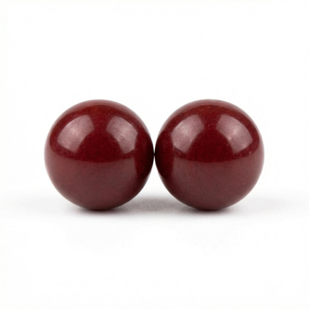 925 Sterling Silver A Pair of Polished Dark Red Glossy Spheres