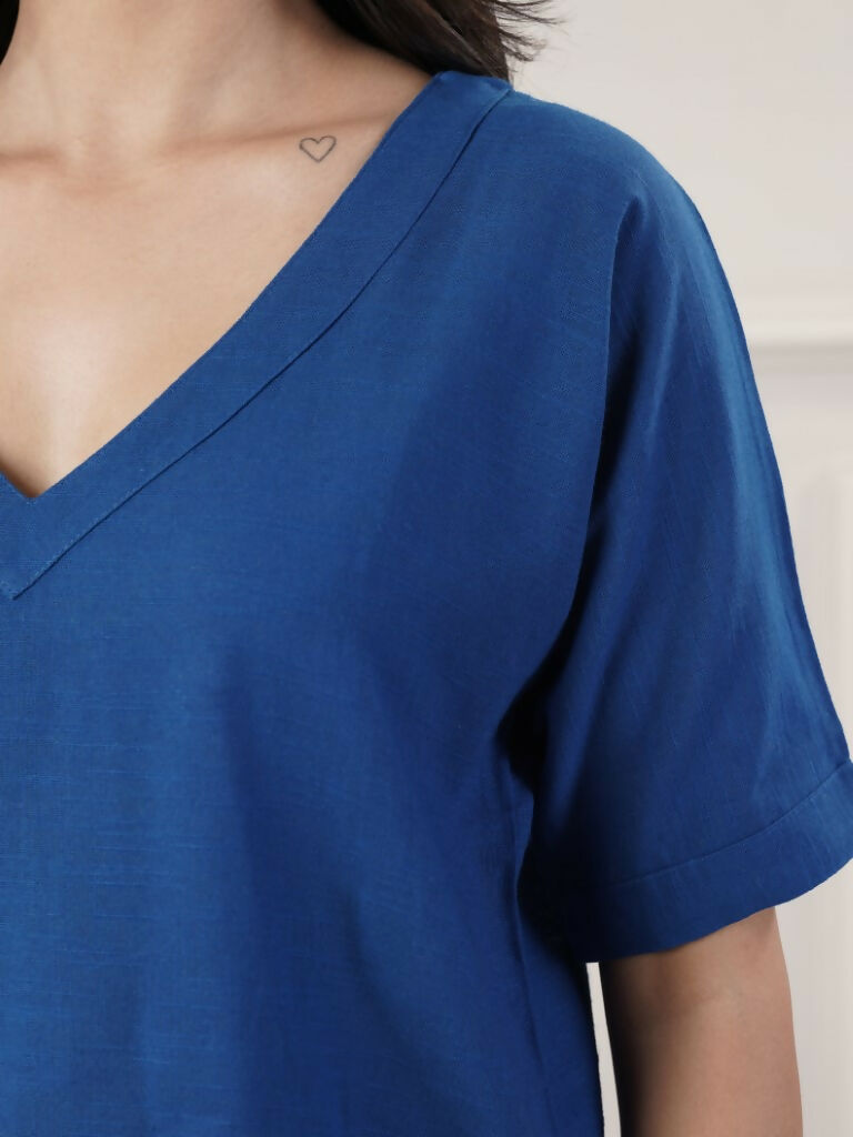 Royal Blue V-Neck Co-Ord Set for Women