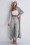 Light Grey Split Long Cardigan & Skinny Pants Lounge Set