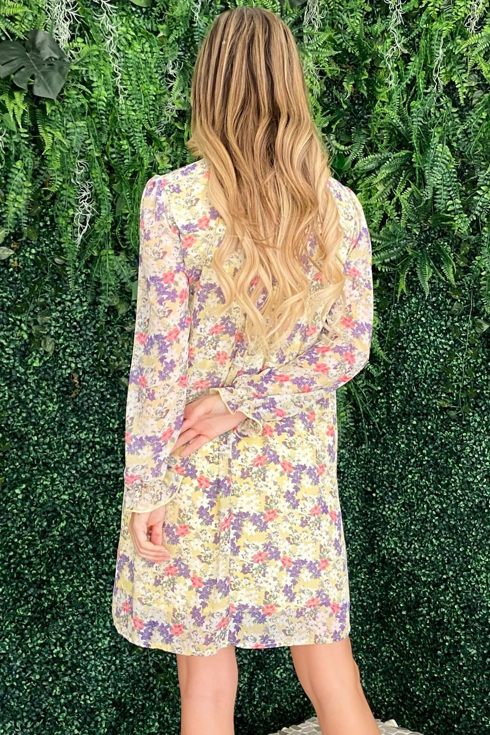 Floral Mock Neck Flounce Sleeve Summer Dress