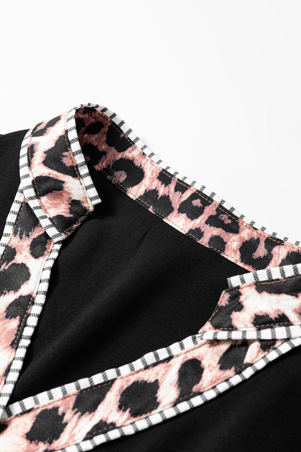 V-Neck Puff Sleeve Button Down Shirt | Contrast Stripe