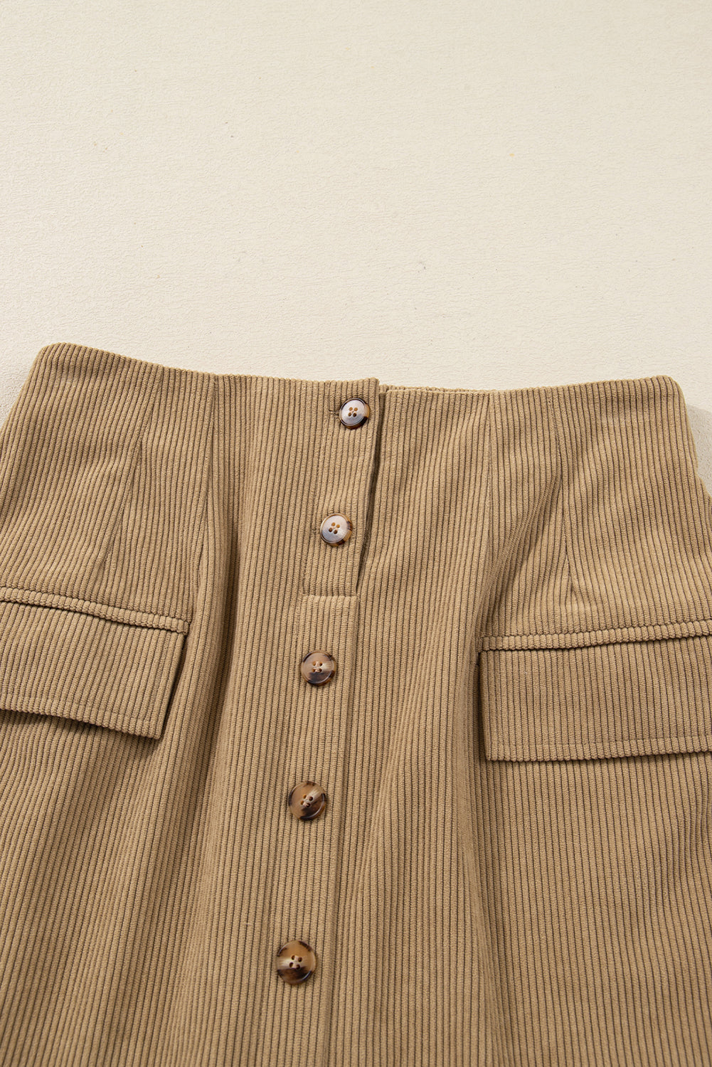 Xiomara Corduroy Mini Skirt with Button Front in Tan - Image 3