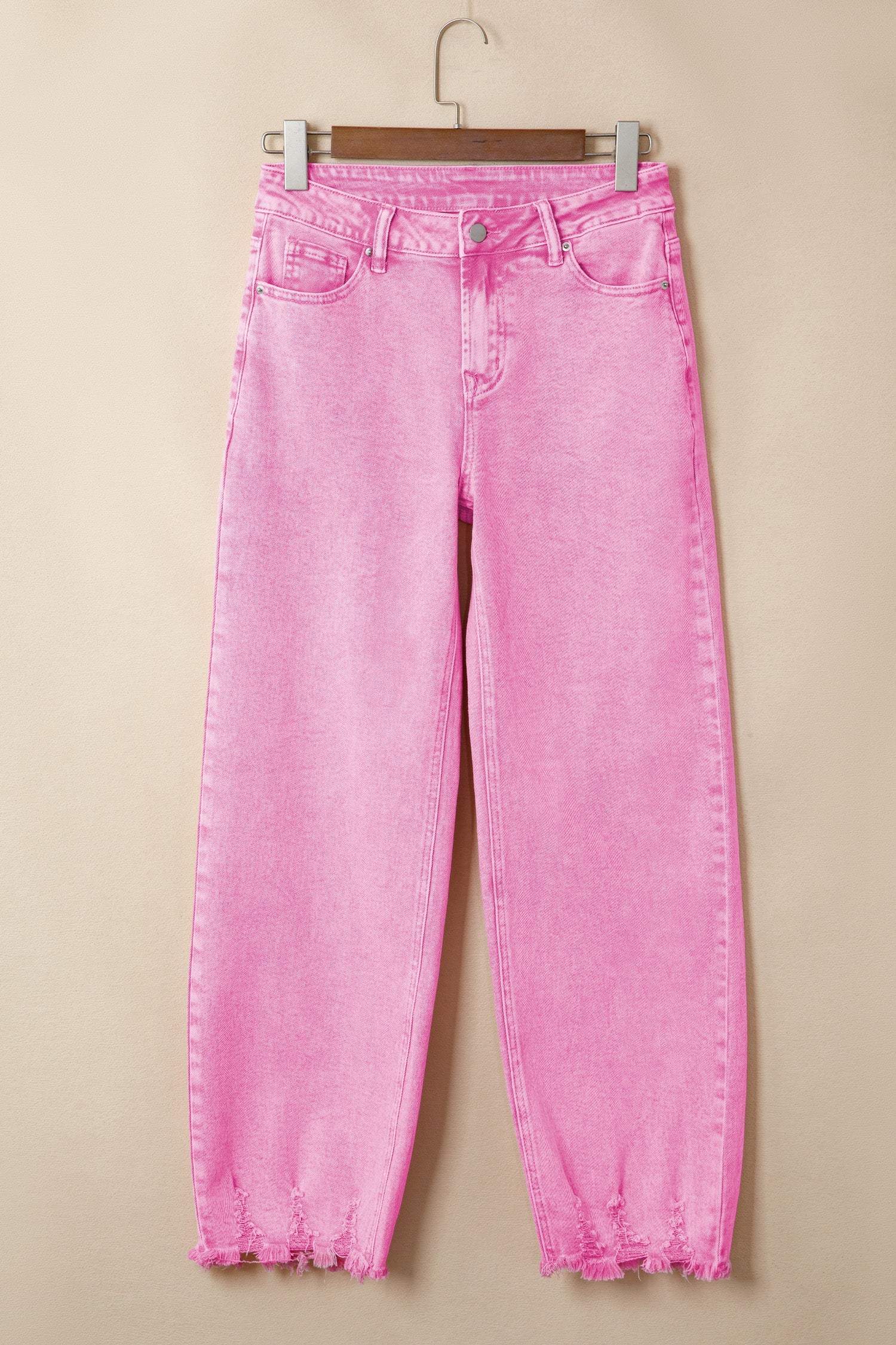 Pink Acid Wash High Waist Wide Leg Raw Hem Denim Jeans
