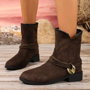 Casual Metal Buckle Slip-On Women’s Martin Boots