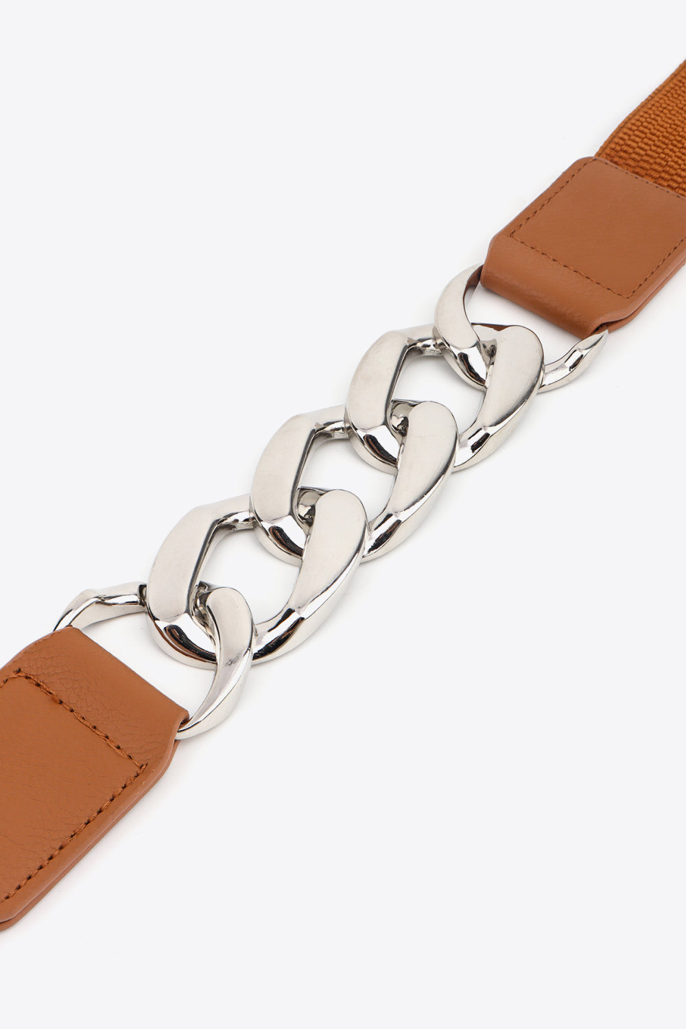 Chain Detail Elastic Belt with Alloy Buckle | PU Leather
