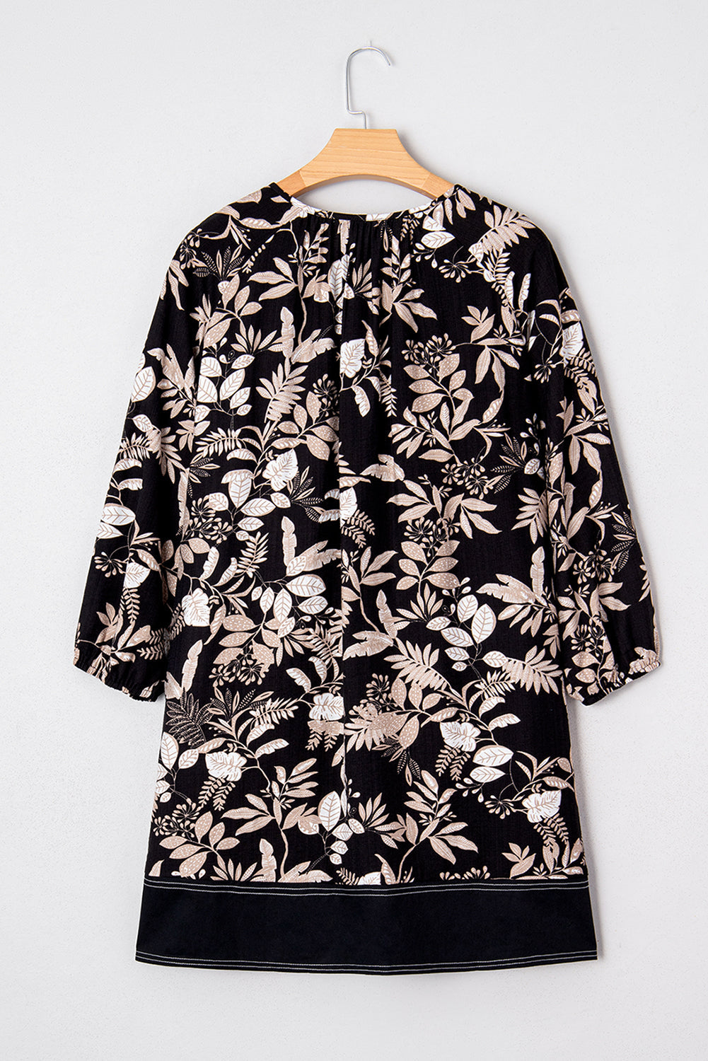 Zaria Botanical Print Split Neck Loose Mini Dress