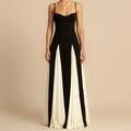 Color Contrast Maxi Sling Dress: Minimalist Black & Cream A-Line