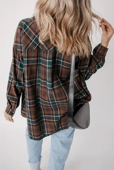 Women's Classic Plaid Button-Up Jacket - Lightweight Cotton