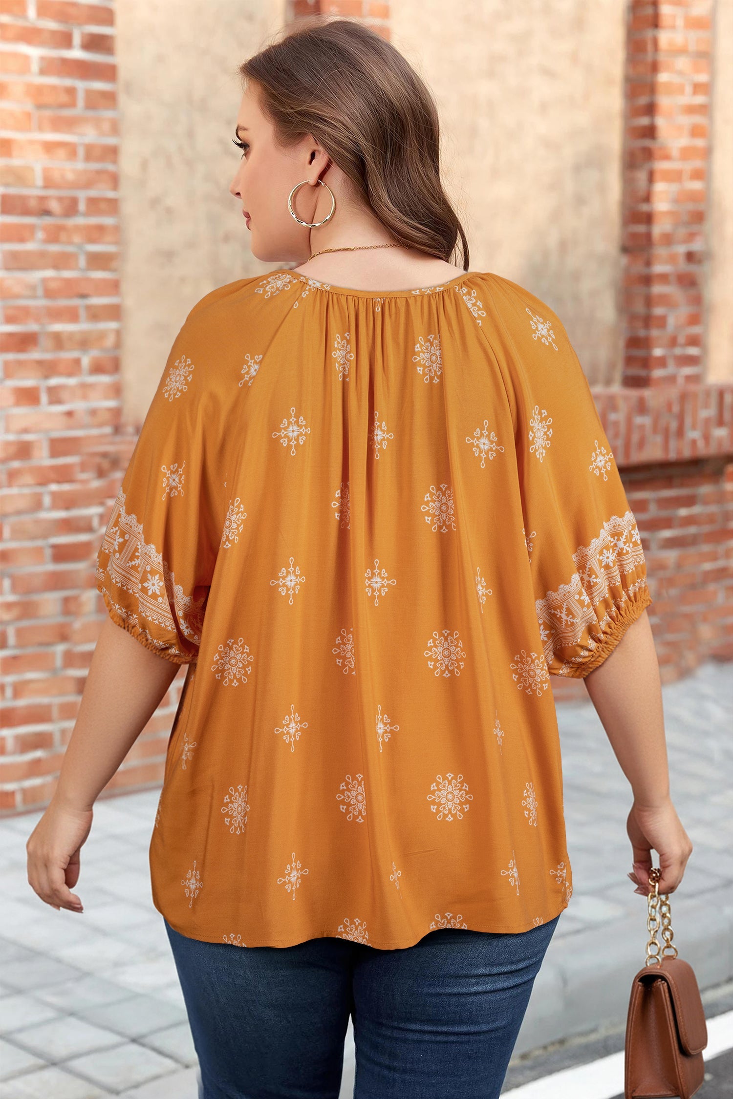Yellow Boho Floral V-Neck Short Sleeve Top | Viscose