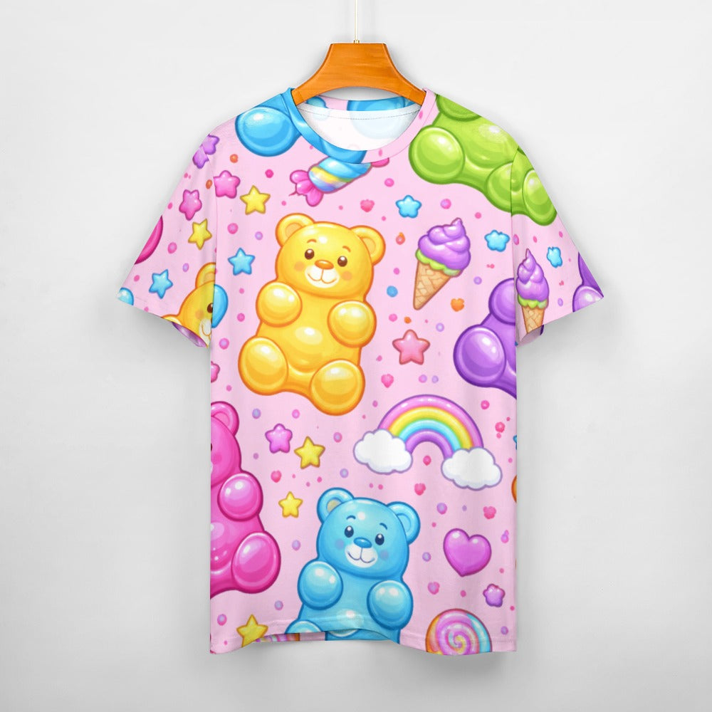 Women's Playful Gummy Bear Print Short Sleeve Cotton T-Shirt - Image 3