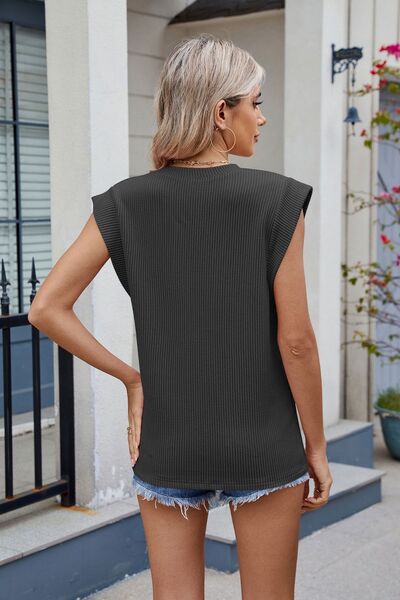 White Corded Ribbed Muscle Tank Top Round Neck Sleeveless Tee - Image 4