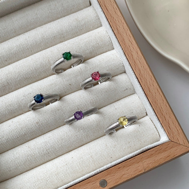 Color Diamond Inlaid Ring For Women, Adjustable, Minimalist Cool Style, Fashionable Couple Rings