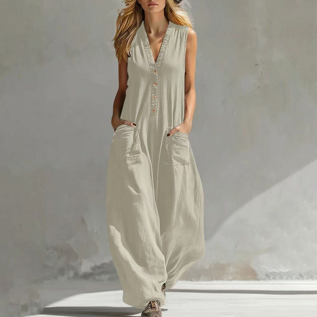 Women's Sleeveless Wide-Leg Jumpsuit with Functional Pockets - Image 6
