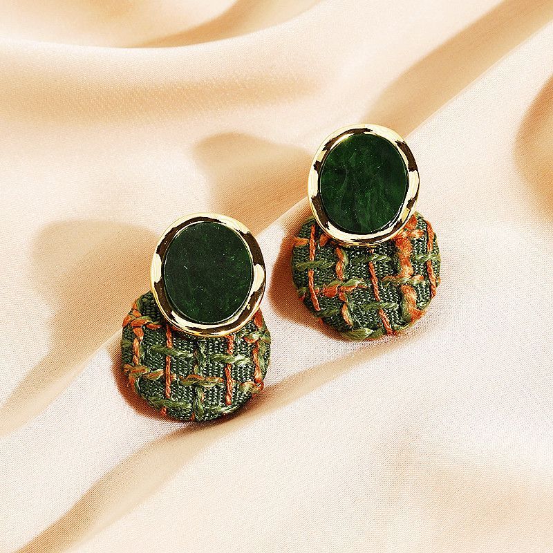 Green Woven Stud Earrings – Minimalist Korean Style Chic Jewelry