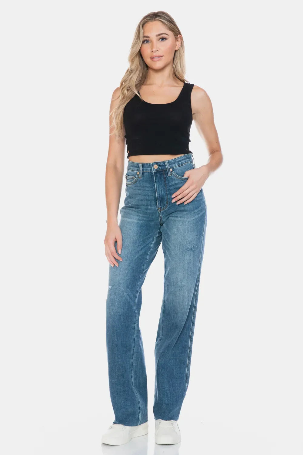 Judy Blue Tummy Control Straight Jeans Raw Hem