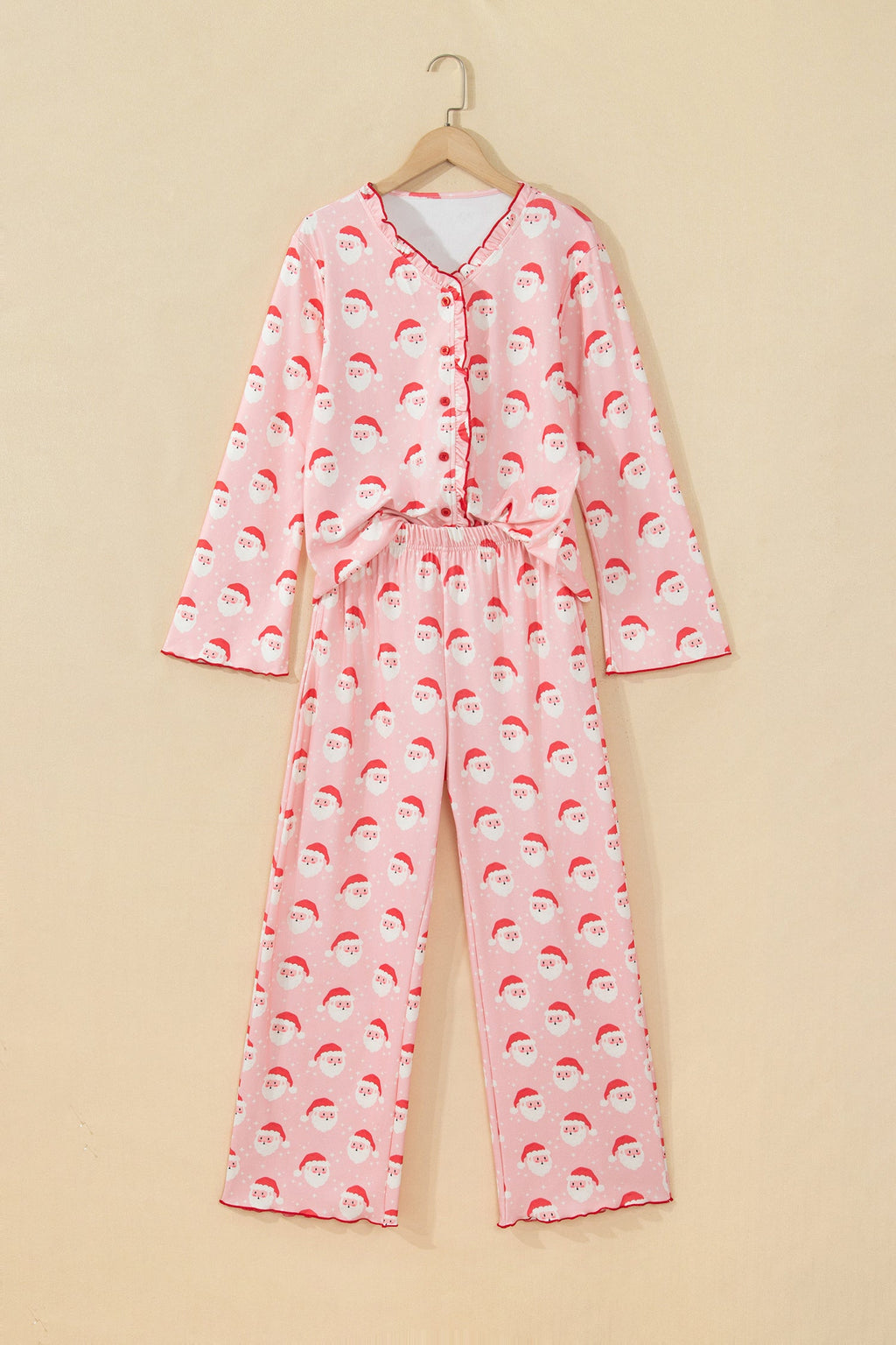 Christmas Santa Frilled Buttoned Top & Pants Set