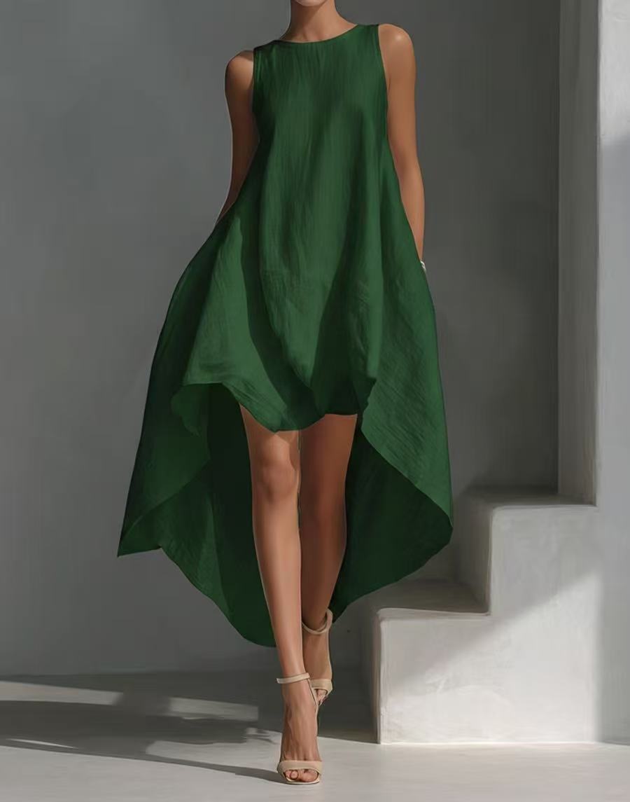 Sleeveless Linen Blend High-Low Summer Dress for Women - Image 3