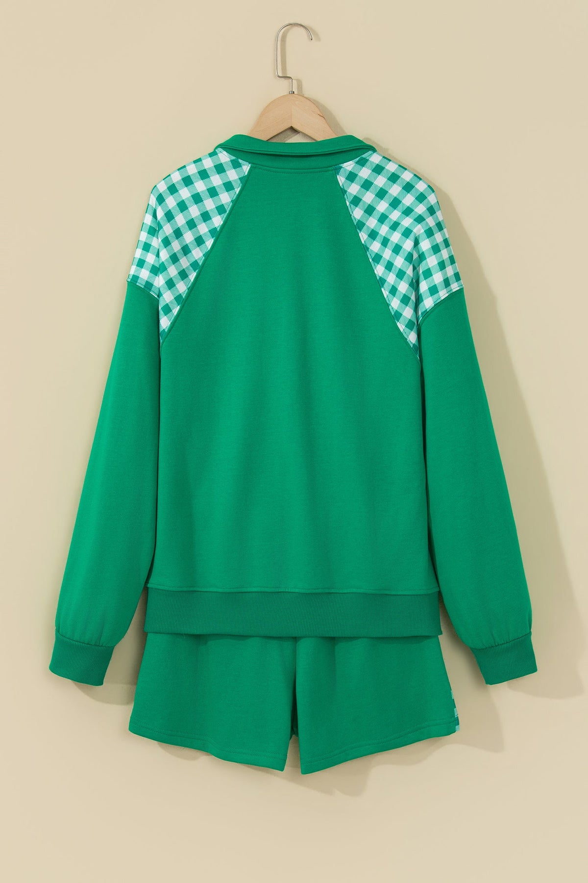Gingham Patchwork Half-Zip Pullover & Shorts Set