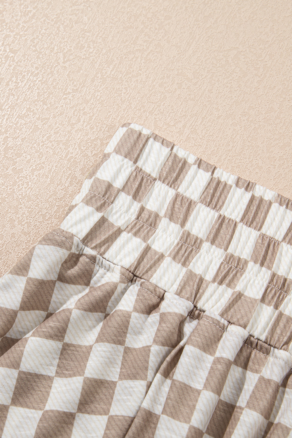 Brown Checkerboard T-Shirt & High Waist Skorts 2-Piece Set