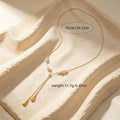Women Dainty Snake Chain Y Lariat Faux Pearl Teardrop Drop Necklace, PVD Gold Plated Adjustable Layering Choker For Daily Wedding Gift