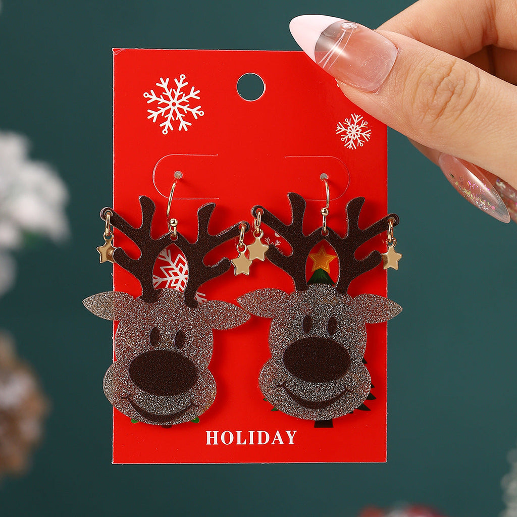 European And American Cross-Border Hot Selling New Christmas Pendant Earrings Cartoon Diamond Alloy Material Christmas Earrings Series Wholesale