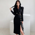 Women's Black Midi Coat Skirt Suit High Waist Slimming Professional