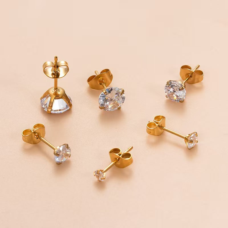 Stainless Steel Piercing Titanium Stud Earrings With Zircon Inlays