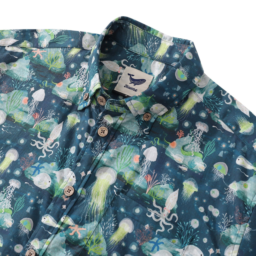 Lumo Bioluminescent Print Cotton Hawaiian Shirt for Men