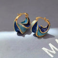 French Vintage Spiral Texture Earrings Enamel Oil Drip Detail