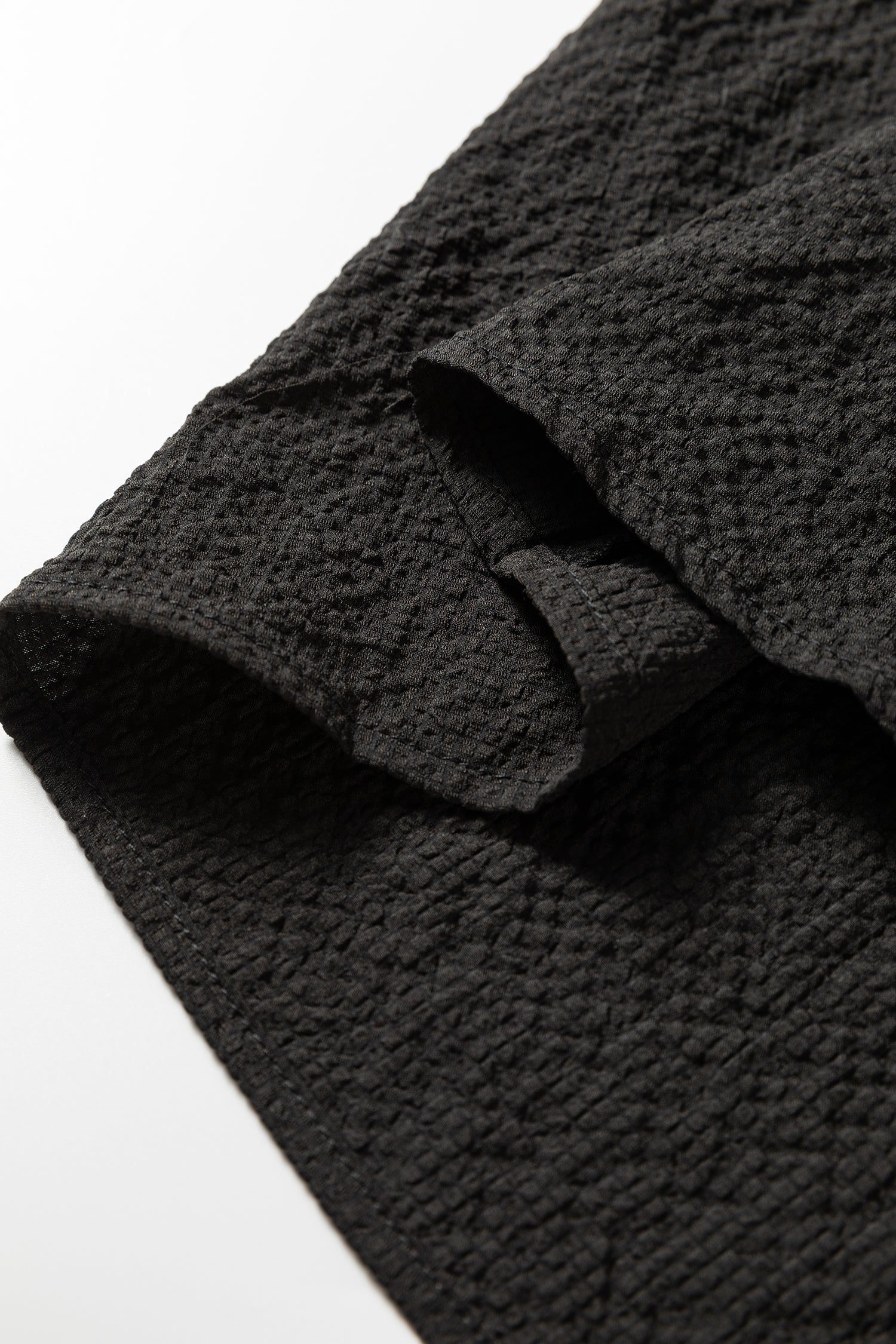 Black Color Block Patchwork Detail V Neck Textured Long Sleeve Blouse
