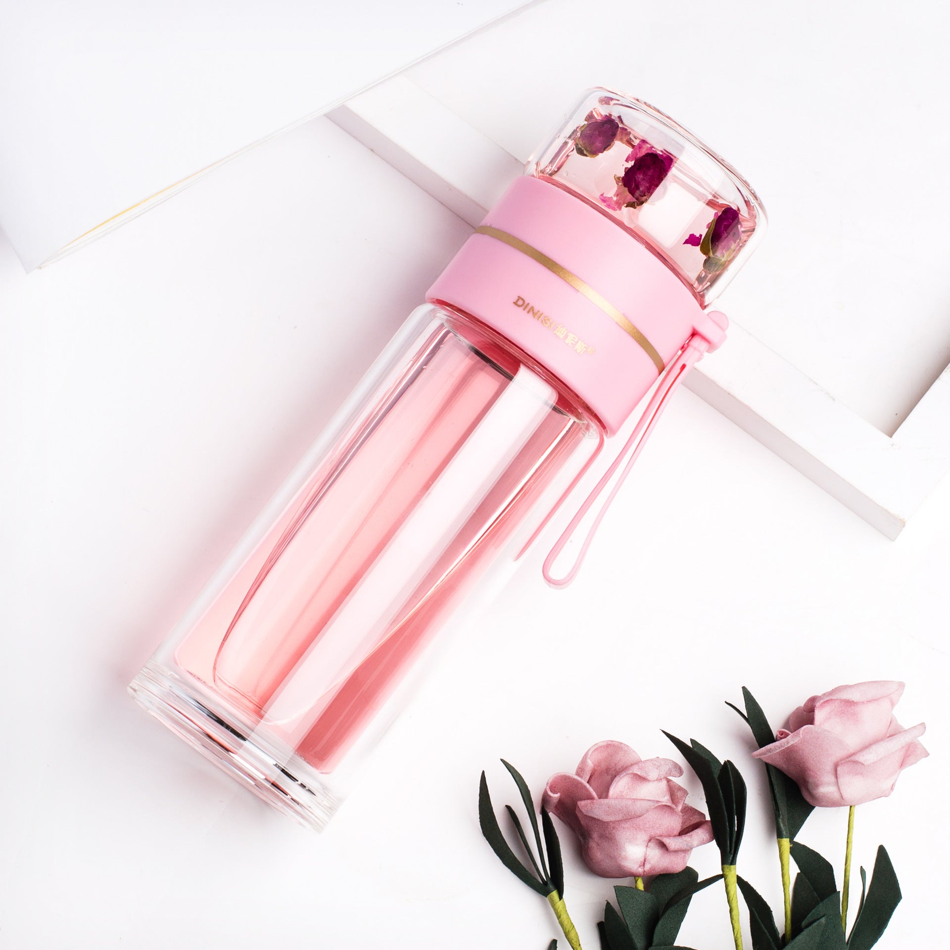 Double Wall Glass Tea Infuser Bottle with Leakproof Filter