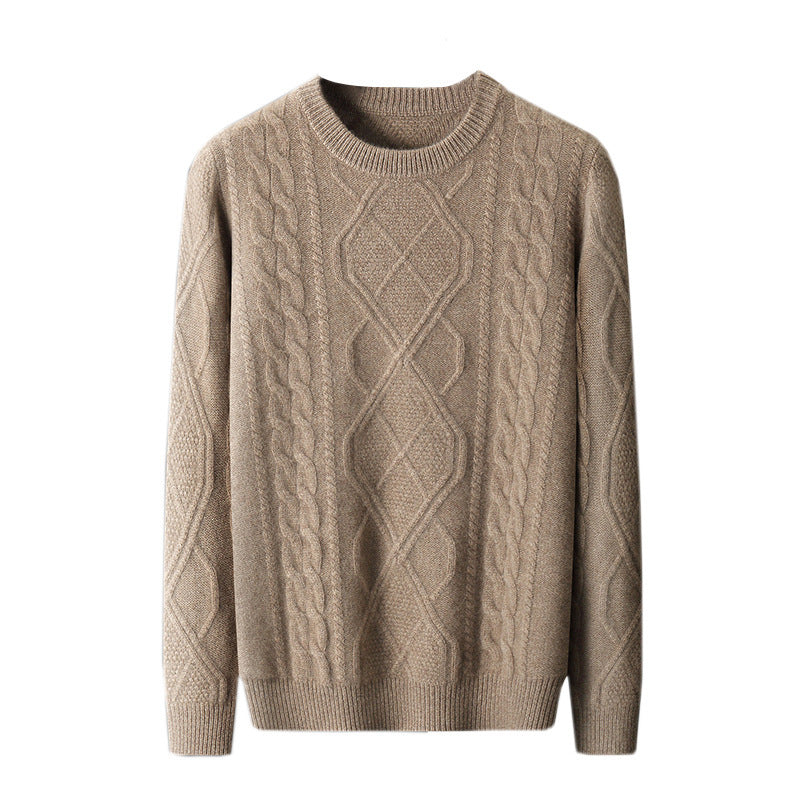 Men's Oversized Twist Knit Pullover Sweater - Round Neck Loose Fit