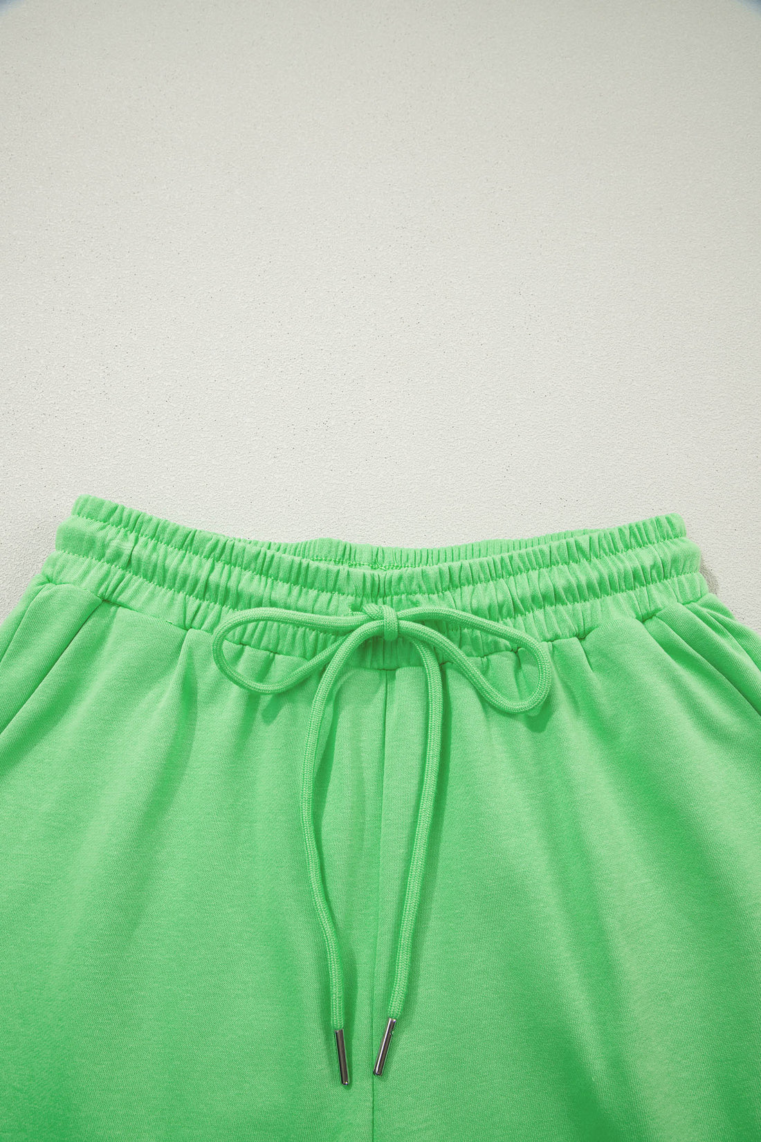 Lime Green Puffy Loose Top & Drawstring Shorts Loungewear Set