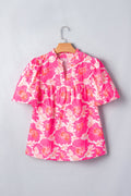 Yellow floral blouse featuring short bubble sleeves and a lightweight summer fit