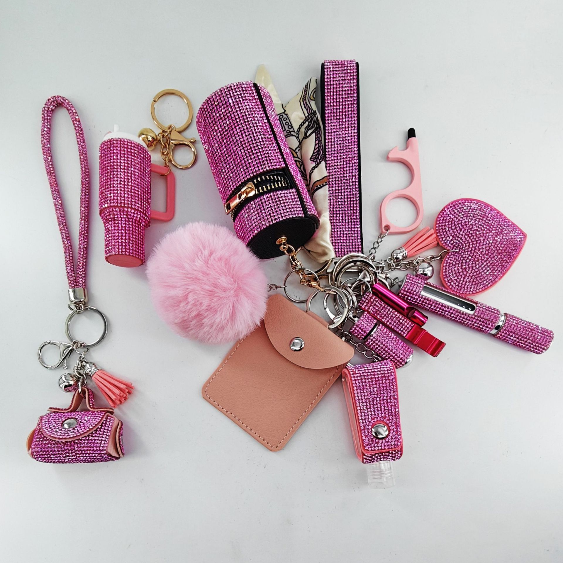 13-Piece Diamond Inlay Mini Lipstick Keychain Set Bag Charms