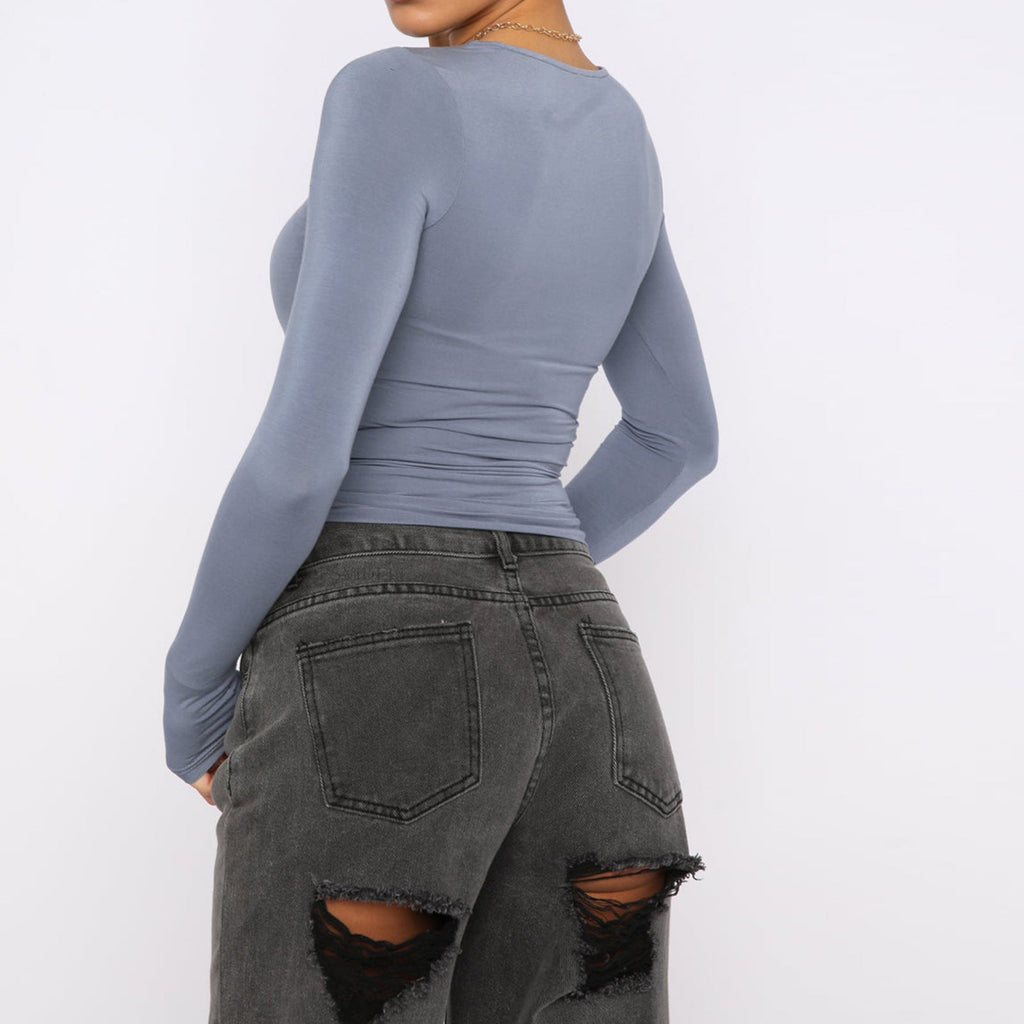Women's Slim Fit Long Sleeve Crop Top Casual Pullover Shirt - Image 3