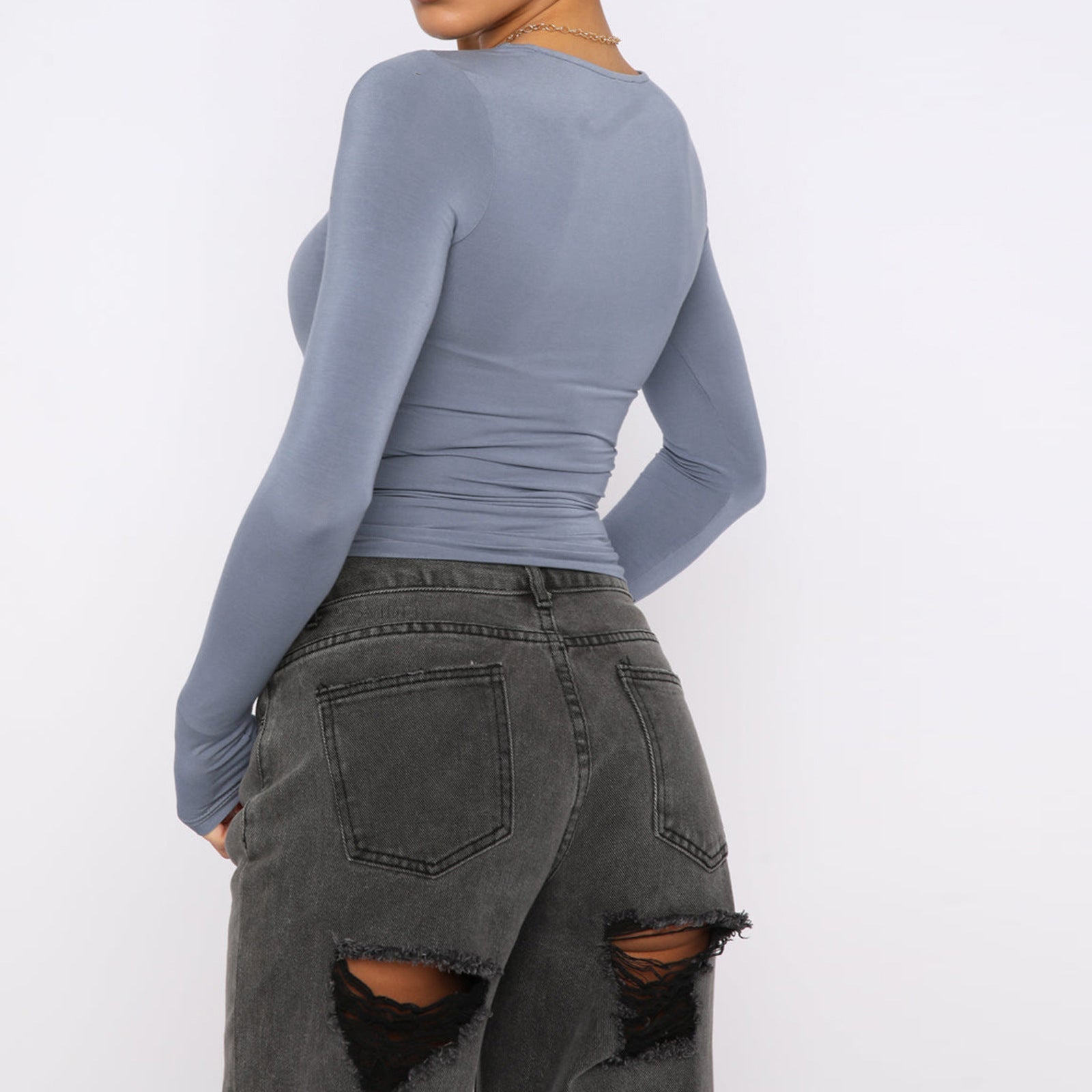 Women's Slim Fit Long Sleeve Crop Top Casual Pullover Shirt - Image 3