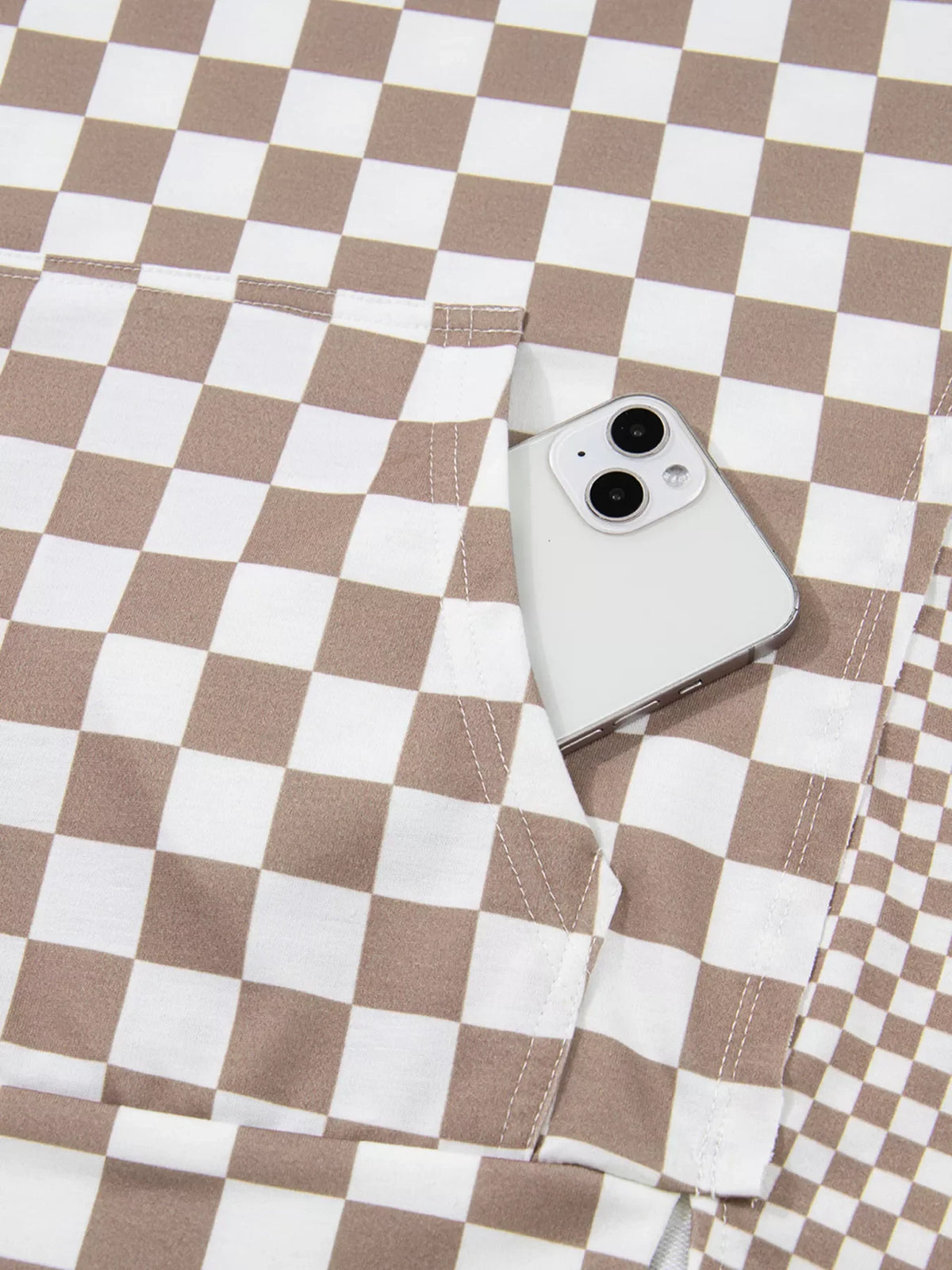 Checkered Pattern Oversized Drawstring Hoodie