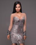 Sequin Mesh Patchwork Short Jumpsuit Dress