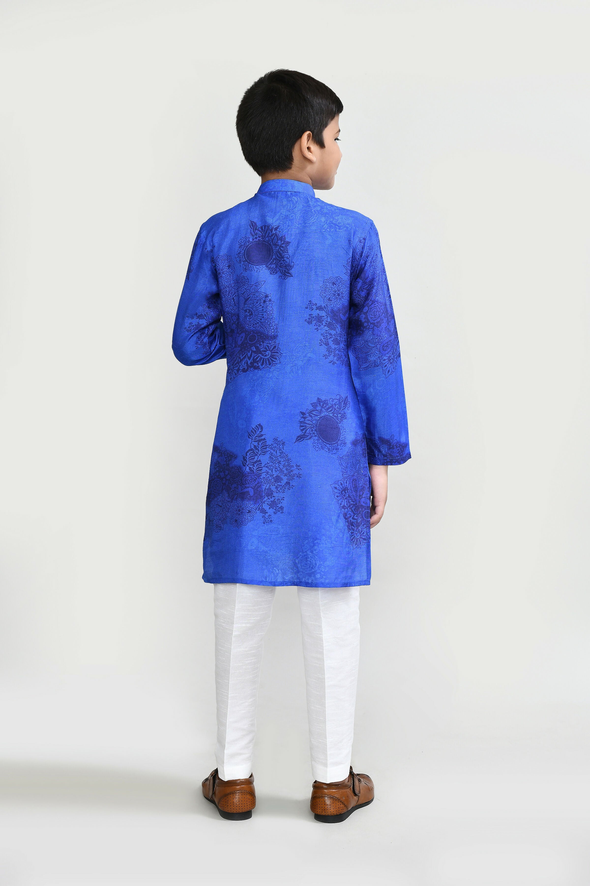 Royal Blue Cotton Silk Kurta Set with Straight Fit Pants