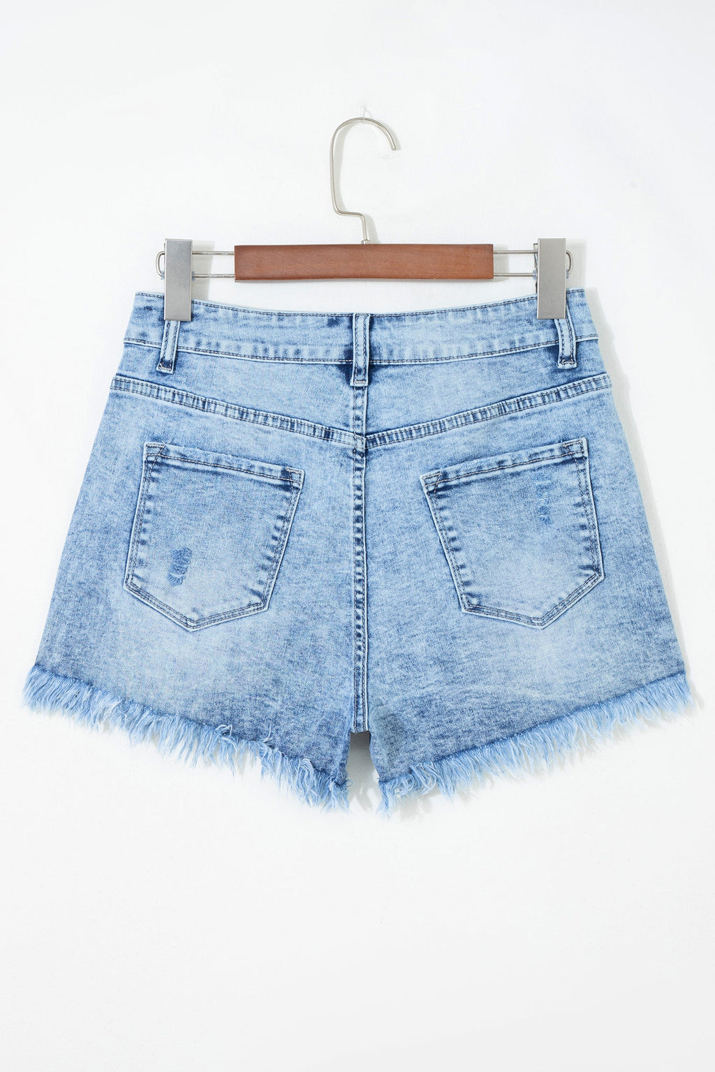 Distressed Acid Wash High Waist Denim Shorts in Light Blue