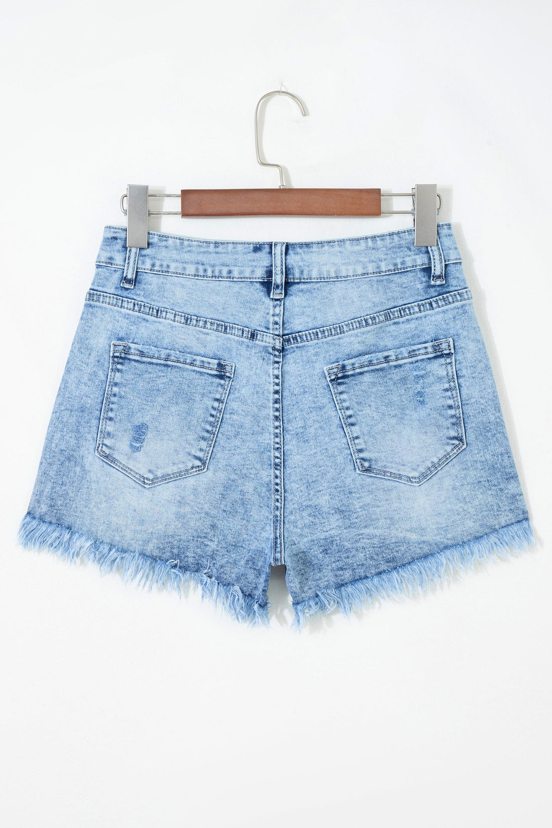 Distressed Acid Wash High Waist Denim Shorts in Light Blue
