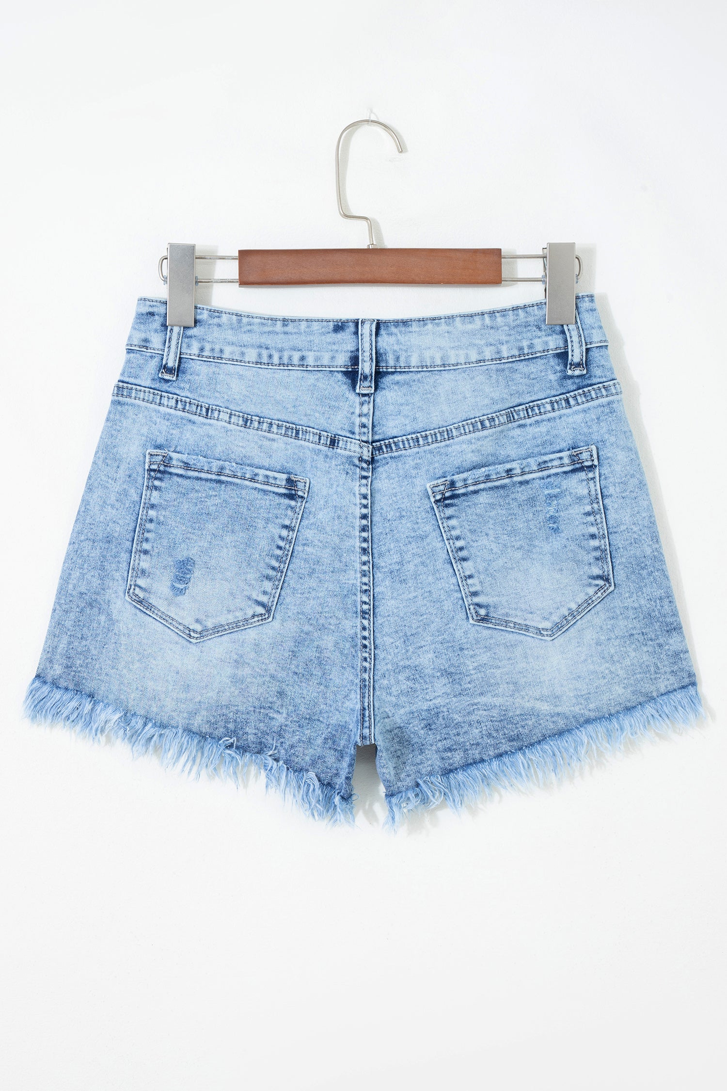 Distressed Acid Wash High Waist Denim Shorts in Light Blue
