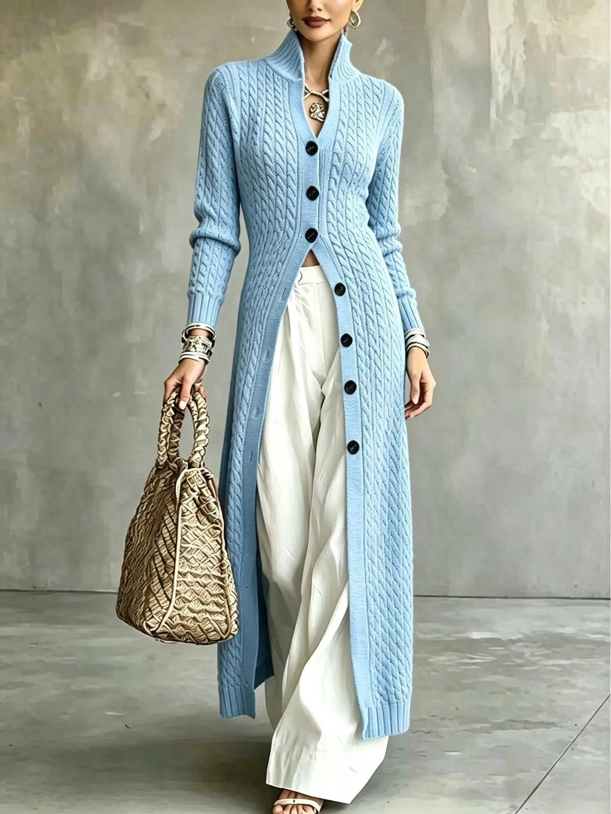 Women's Long Button-Front Knit Cardigan