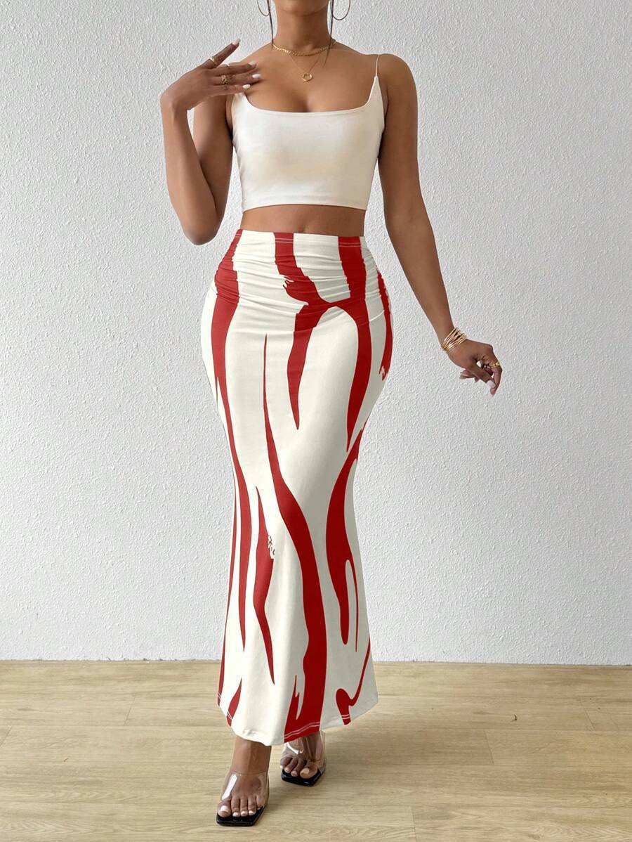 Women's High-Waisted Zebra Print Midi Skirt - Fitted Bodycon