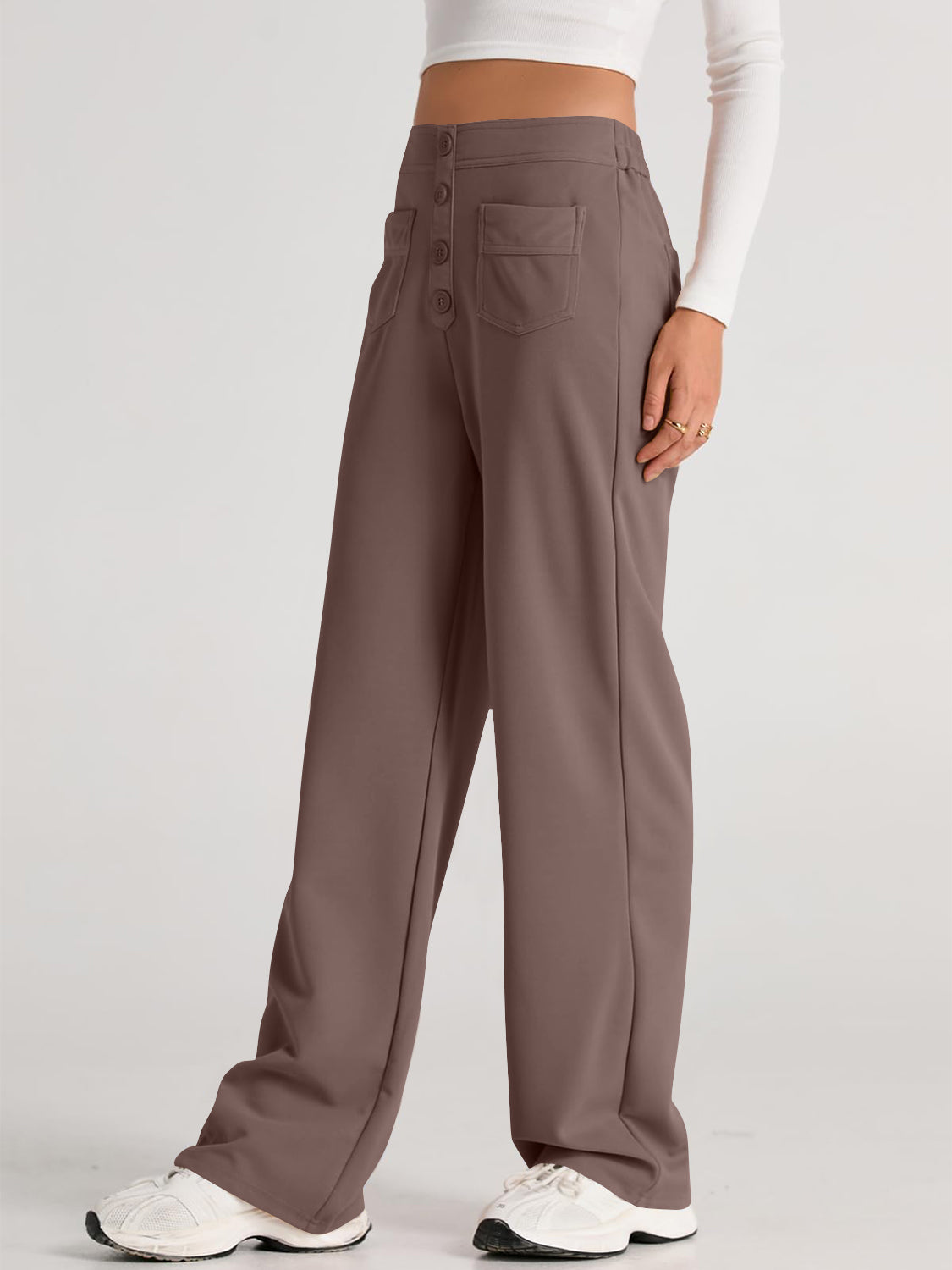 High Waist Wide Leg Pants | Black Polyester Relaxed Fit