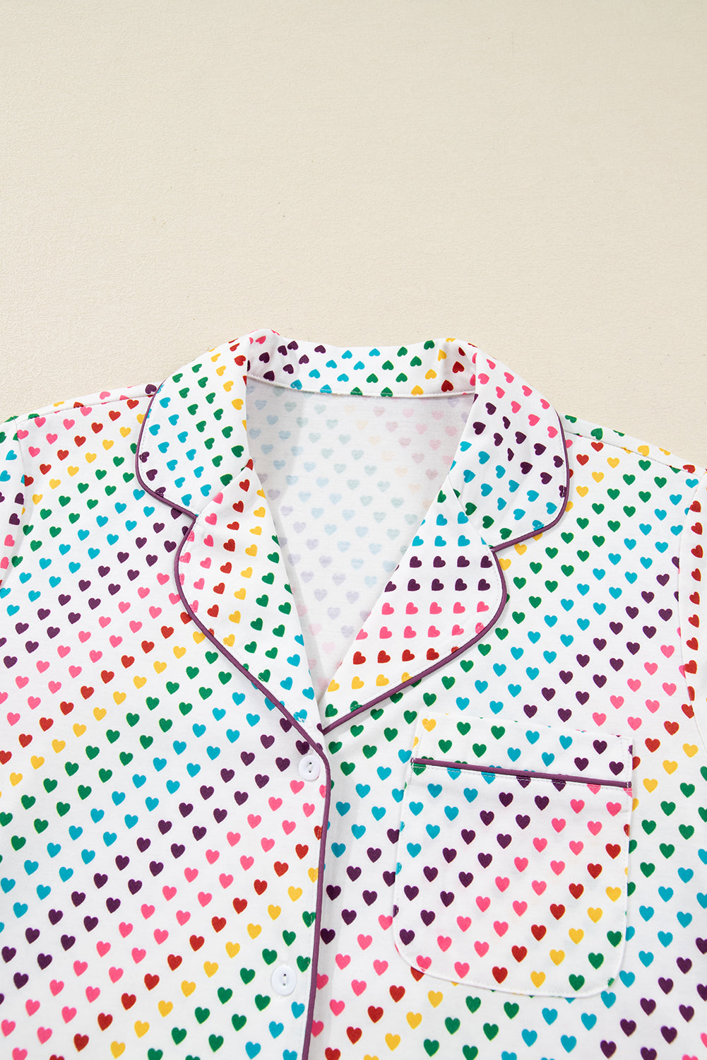 White Heart Print Valentine's Long Sleeve Pajama Set for Couples