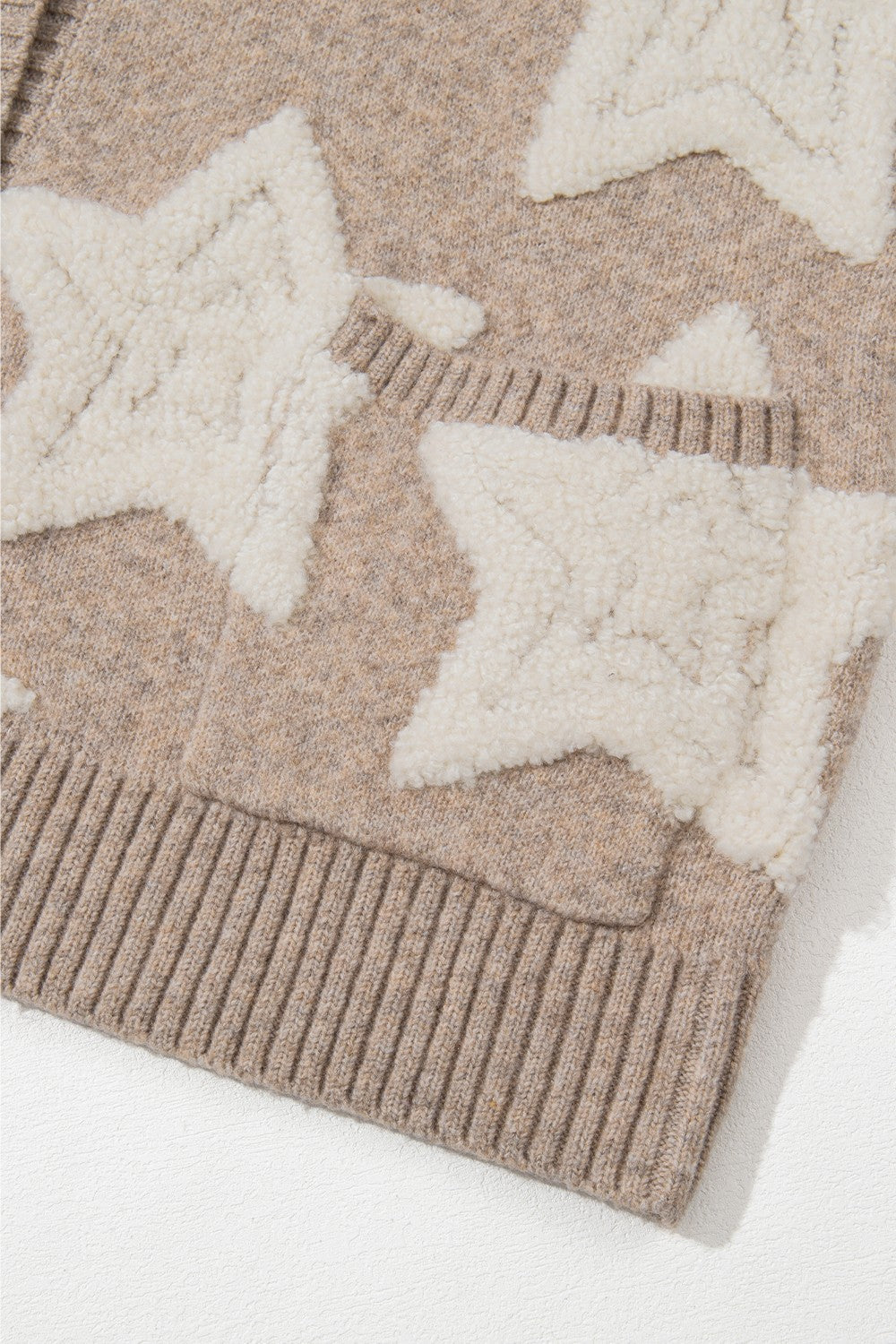 Women's Star Pattern Button-Up Cardigan in Taupe and Cream - Image 5
